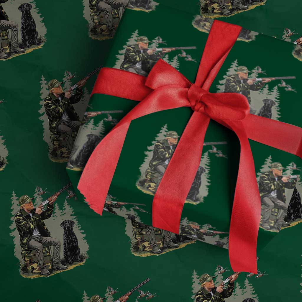 Trump Duck Hunting Wrapping Paper Roll Camo Hunter With Black Labrador Retriever Hunting Season TS02 Green Print Your Wear