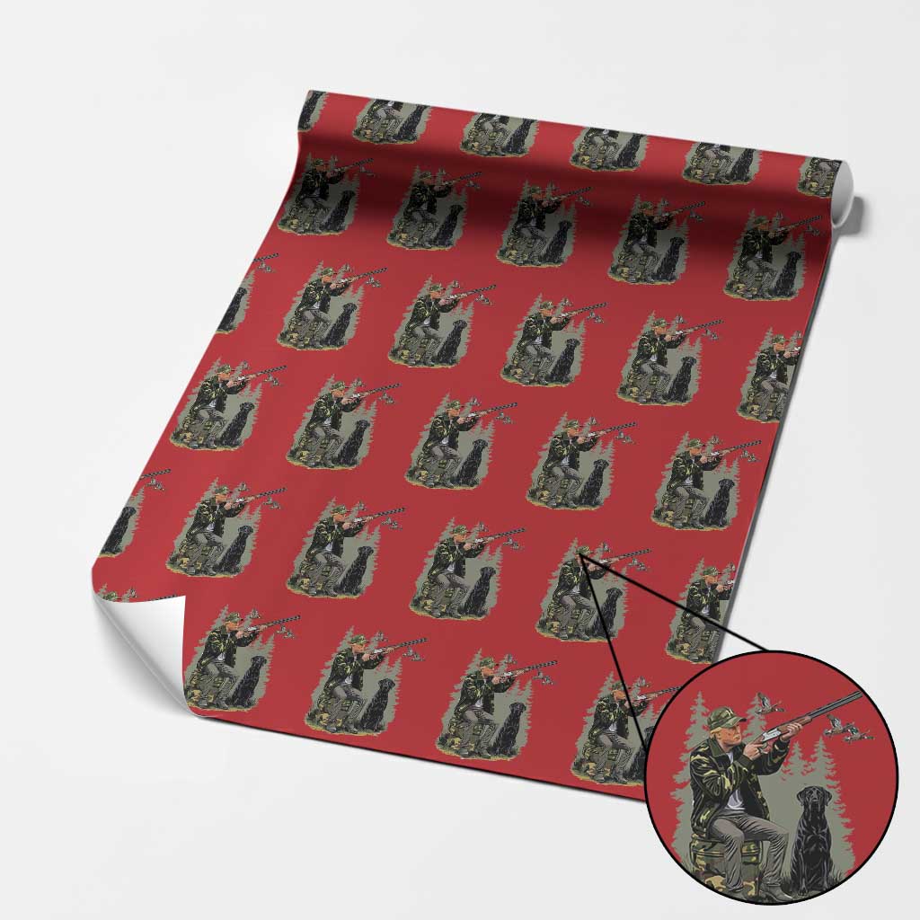 Trump Duck Hunting Wrapping Paper Roll Camo Hunter With Black Labrador Retriever Hunting Season TS02 Red Print Your Wear