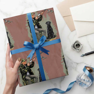 Trump Duck Hunting Wrapping Paper Roll Camo Hunter With Black Labrador Retriever Hunting Season TS02 Mocha Print Your Wear
