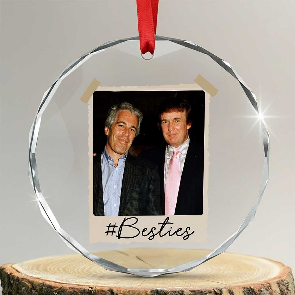 Trump Epstein Besties Crystal Glass Ornament Funny FDT Vintage Photo BFF Best Friends Forever - Print Your Wear