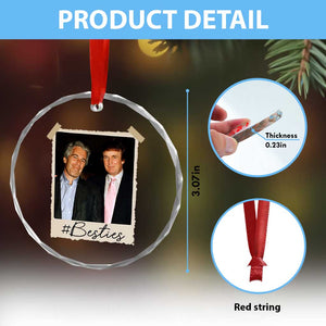 Trump Epstein Besties Crystal Glass Ornament Funny FDT Vintage Photo BFF Best Friends Forever - Print Your Wear