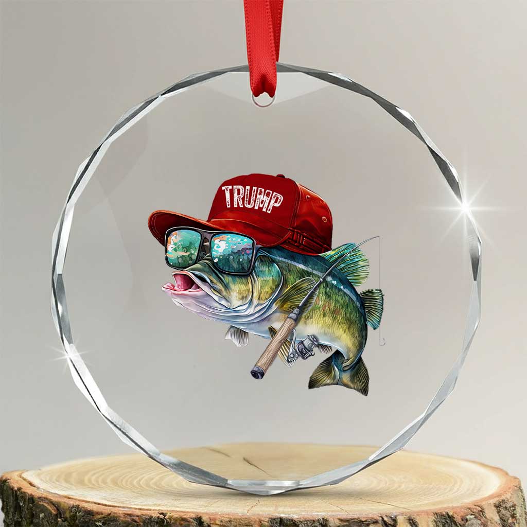 Trump Fishing Crystal Glass Ornament American Flag Bass Fish Fisherman TS10 Transparent Glass 3'' Circle Print Your Wear