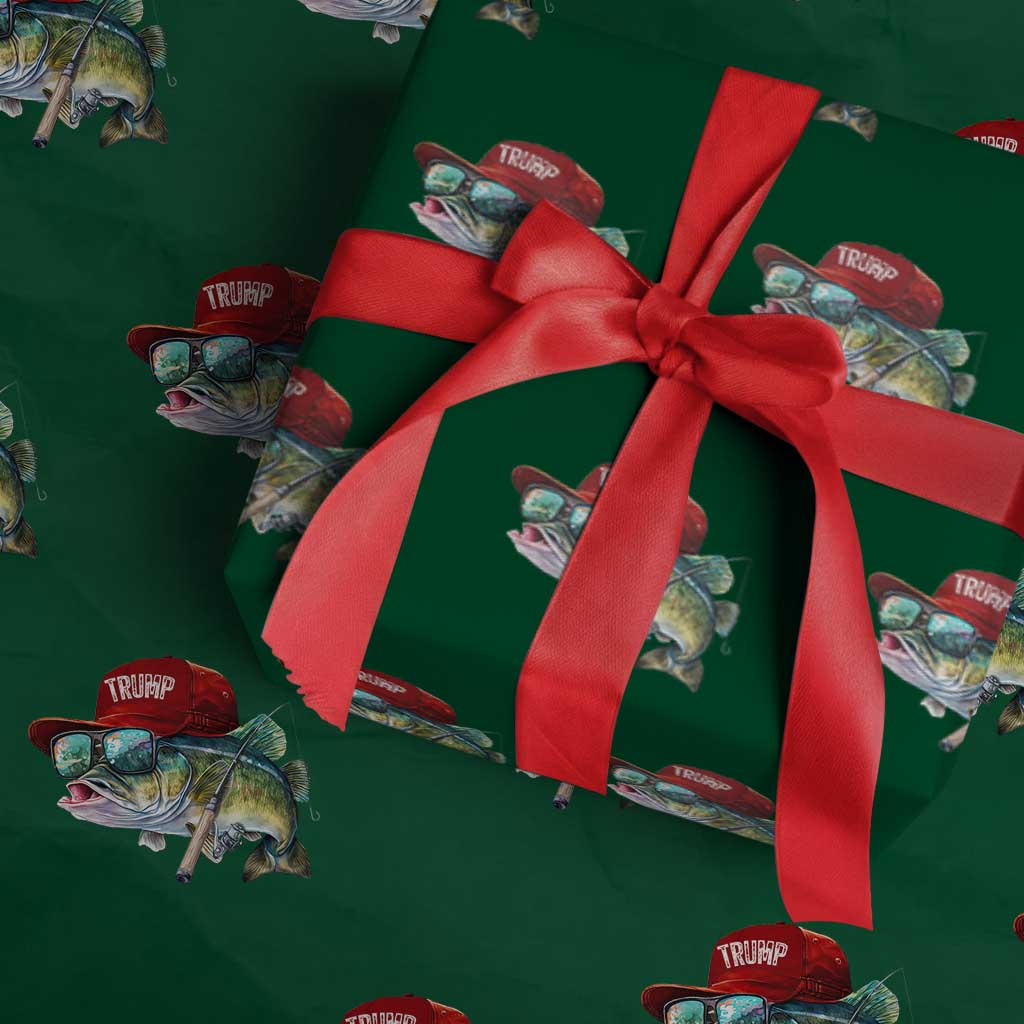 Trump Fishing Wrapping Paper Roll American Flag Bass Fish Fisherman TS10 Green Print Your Wear