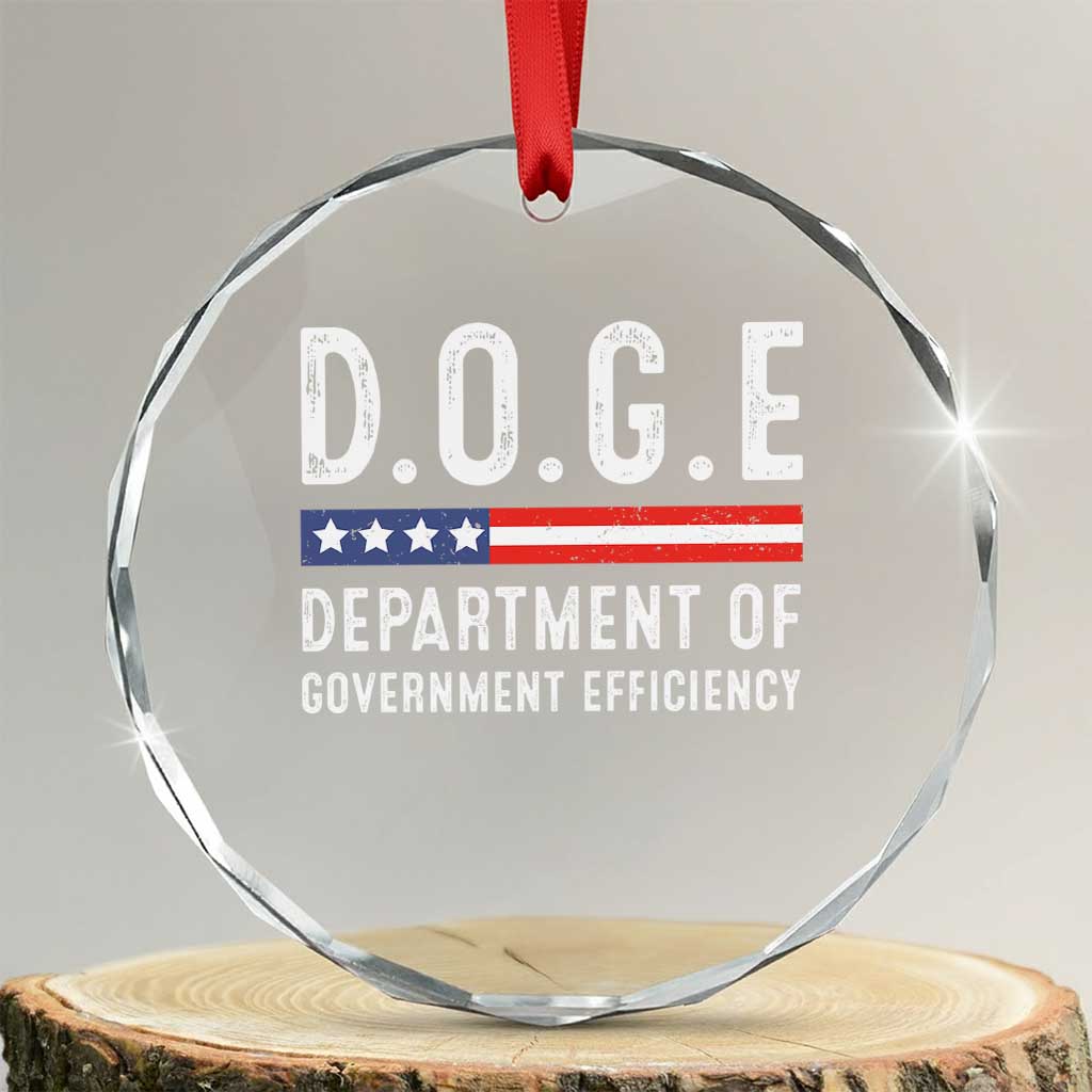Trump Musk DOGE Crystal Glass Ornament Department Of Government Efficiency Vintage American Flag - Print Your Wear