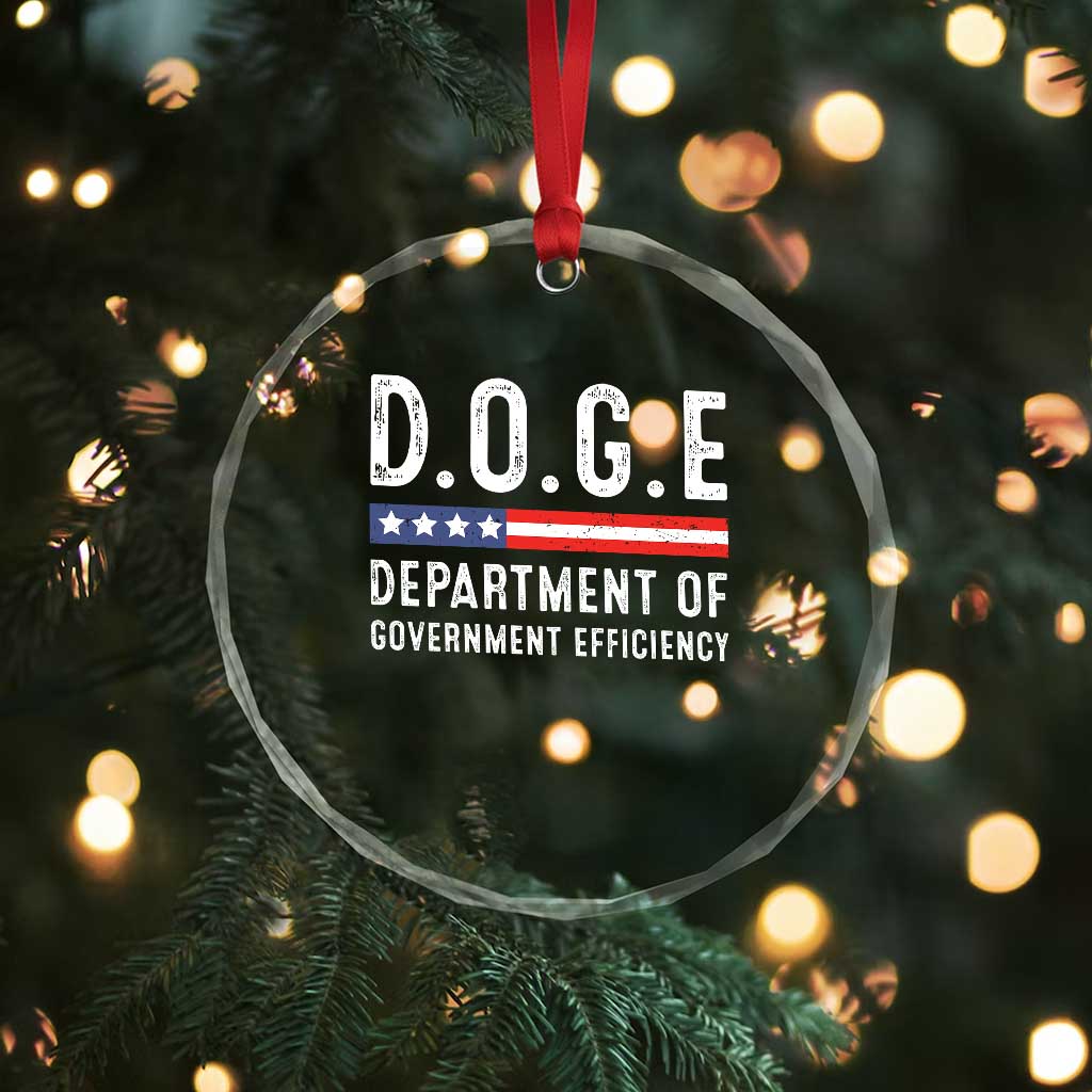 Trump Musk DOGE Crystal Glass Ornament Department Of Government Efficiency Vintage American Flag TS11 Print Your Wear