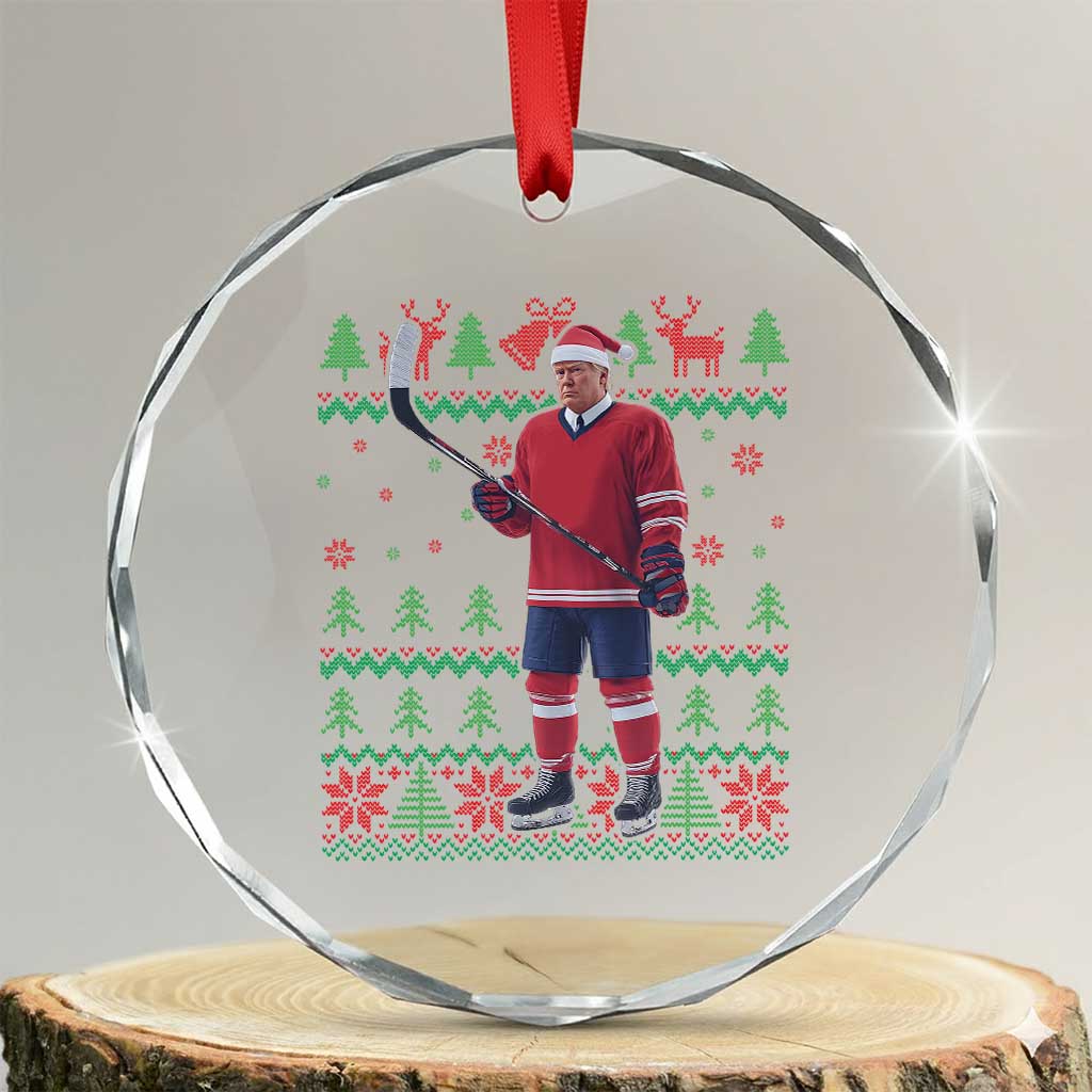 Trump Playing Ice Hockey Crystal Glass Ornament Funny Ugly Christmas Sweater Gift TS12 Transparent Glass 3'' Circle Print Your Wear