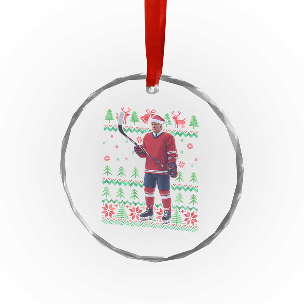Trump Playing Ice Hockey Crystal Glass Ornament Funny Ugly Christmas Sweater Gift TS12 Print Your Wear