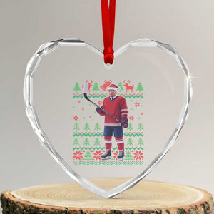 Trump Playing Ice Hockey Heart Crystal Glass Ornament Funny Ugly Christmas Sweater Gift TS12 Transparent Glass 3'' Heart Print Your Wear