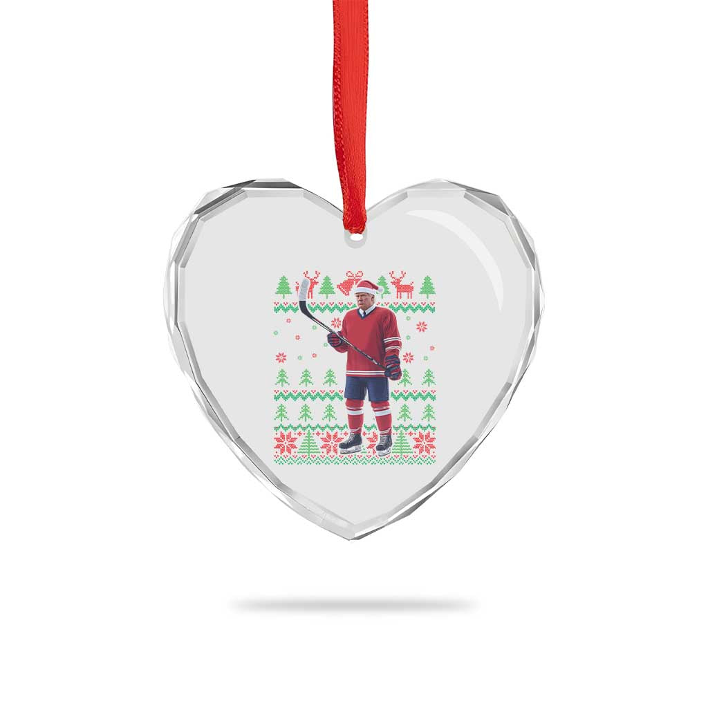 Trump Playing Ice Hockey Heart Crystal Glass Ornament Funny Ugly Christmas Sweater Gift TS12 Print Your Wear