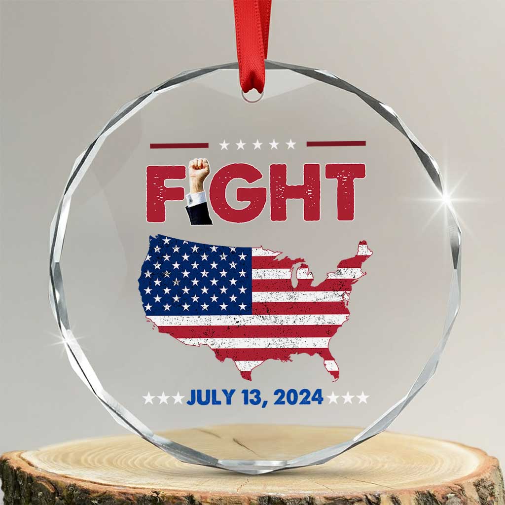 Trump Raised Fist Crystal Glass Ornament Fight American Flag TS02 Transparent Glass 3'' Circle Print Your Wear