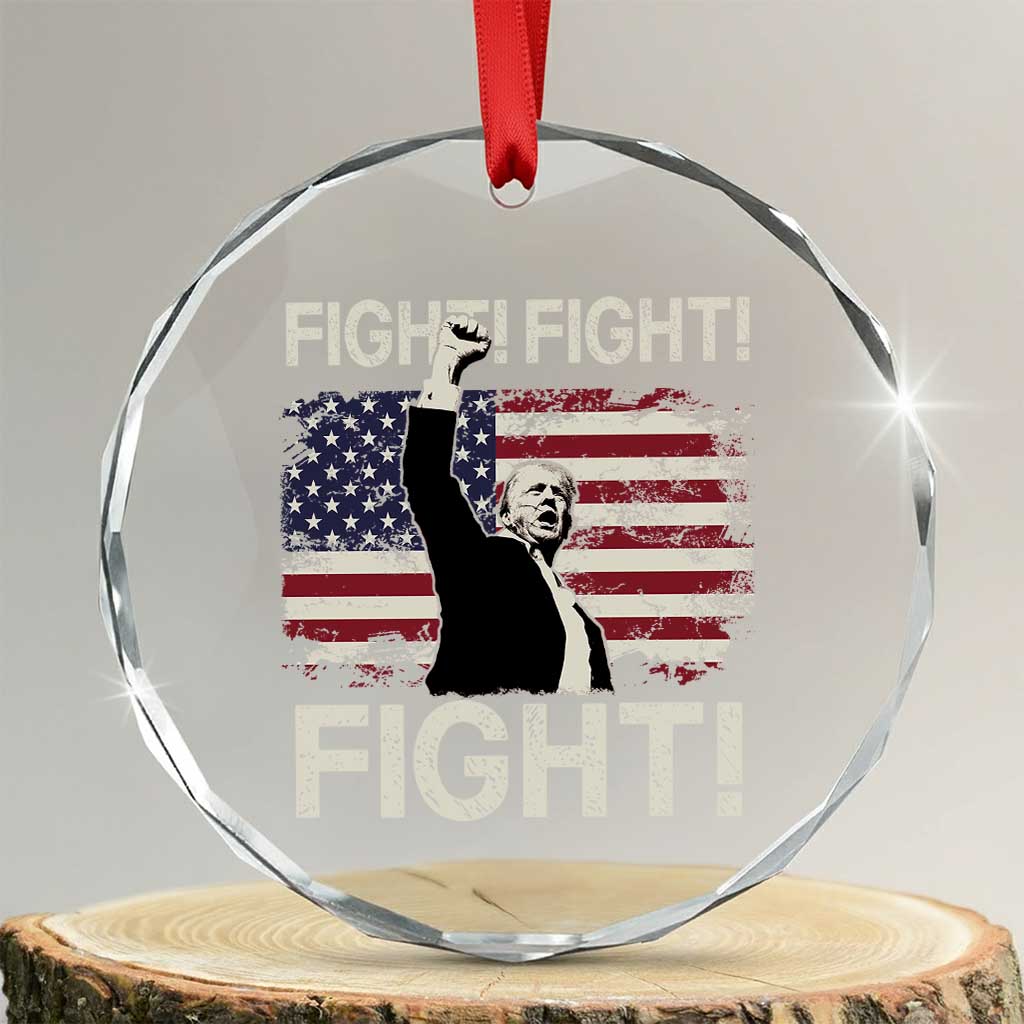 Trump Raised Fist Crystal Glass Ornament Fight Fight Fight American Flag Retro Vintage - Print Your Wear