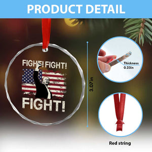 Trump Raised Fist Crystal Glass Ornament Fight Fight Fight American Flag Retro Vintage - Print Your Wear