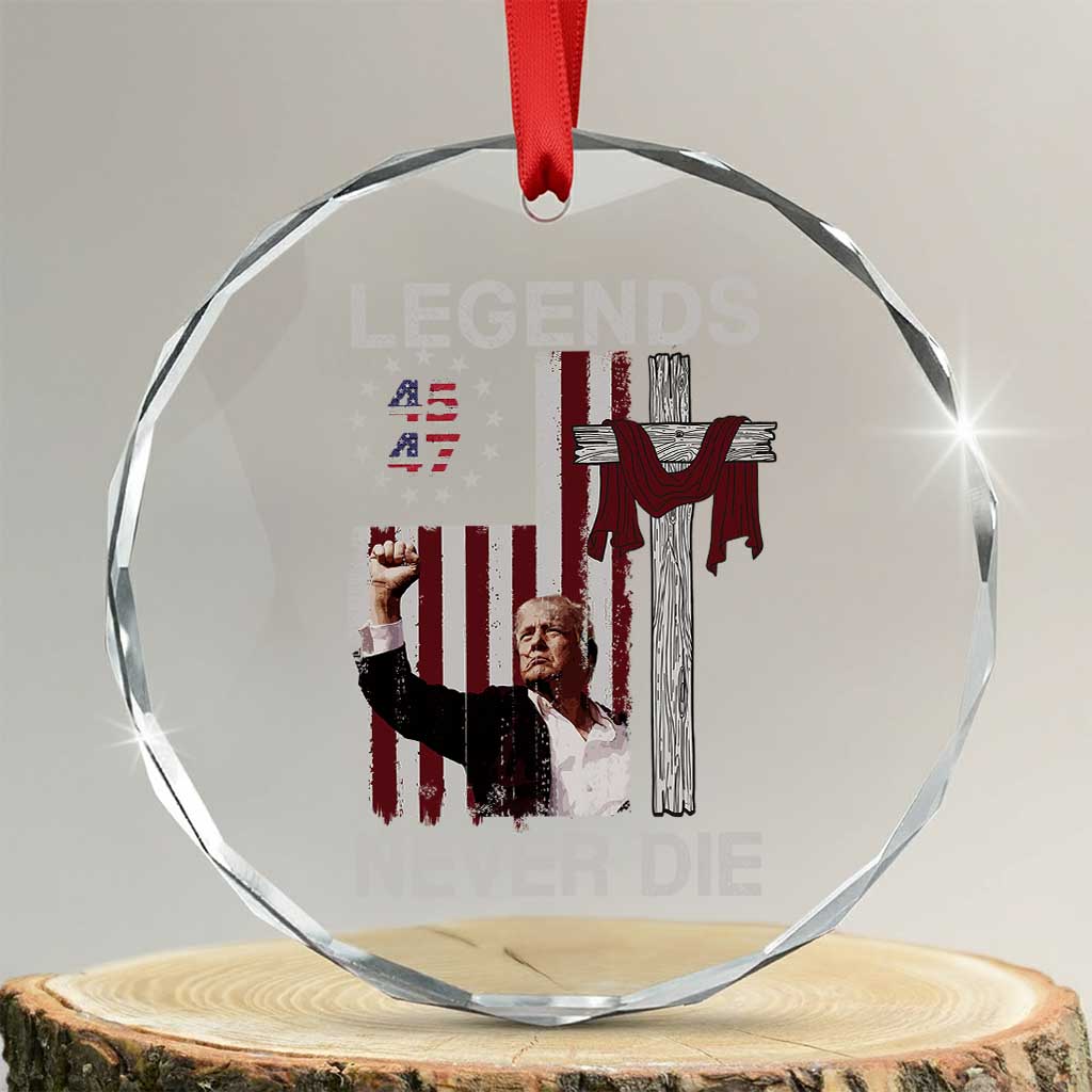 Trump Raised Fist Crystal Glass Ornament Legend Never Die President 45 47 American Betsy Ross Flag Cross TS02 Transparent Glass 3'' Circle Print Your Wear