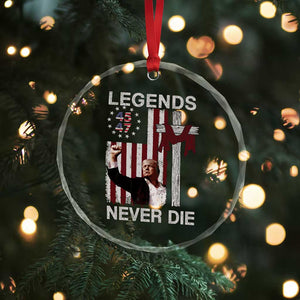 Trump Raised Fist Crystal Glass Ornament Legend Never Die President 45 47 American Betsy Ross Flag Cross - Print Your Wear