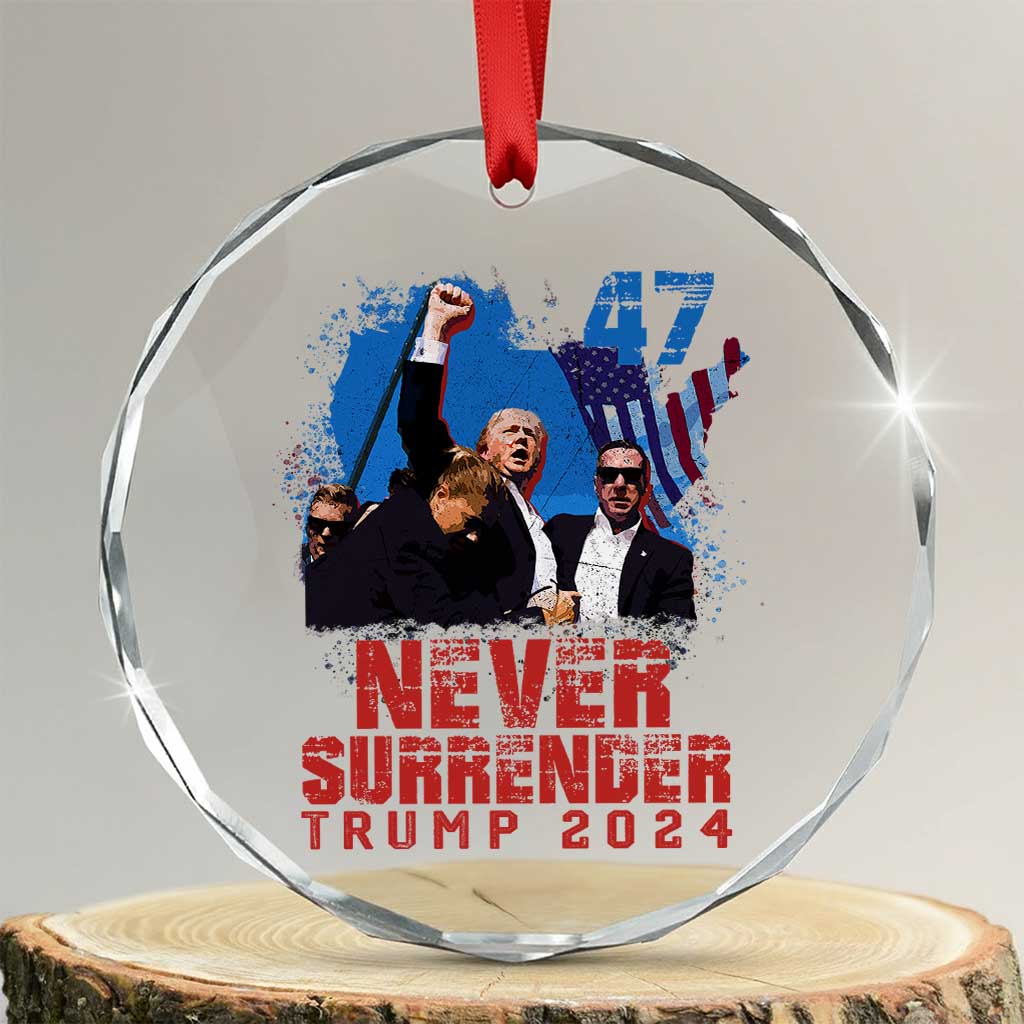 Trump Raised Fist Crystal Glass Ornament Never Surrender Support President 45 47 TS02 Transparent Glass 3'' Circle Print Your Wear