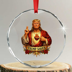 Trump Saves Sacred Heart Religious Parody Crystal Glass Ornament Jesus-Like Devine Leader Political Satire TS02 Transparent Glass 3'' Circle Print Your Wear