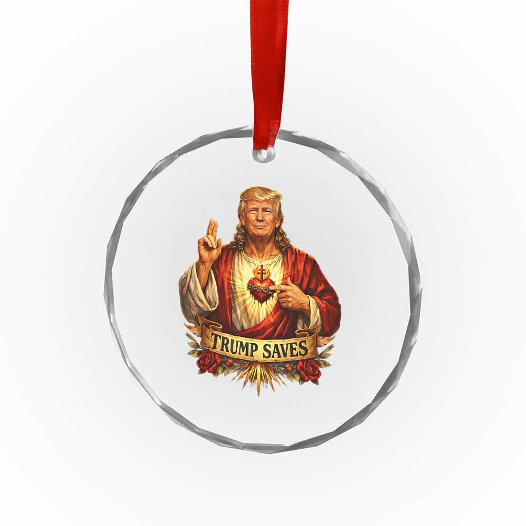 Trump Saves Sacred Heart Religious Parody Crystal Glass Ornament Jesus-Like Devine Leader Political Satire TS02 Print Your Wear