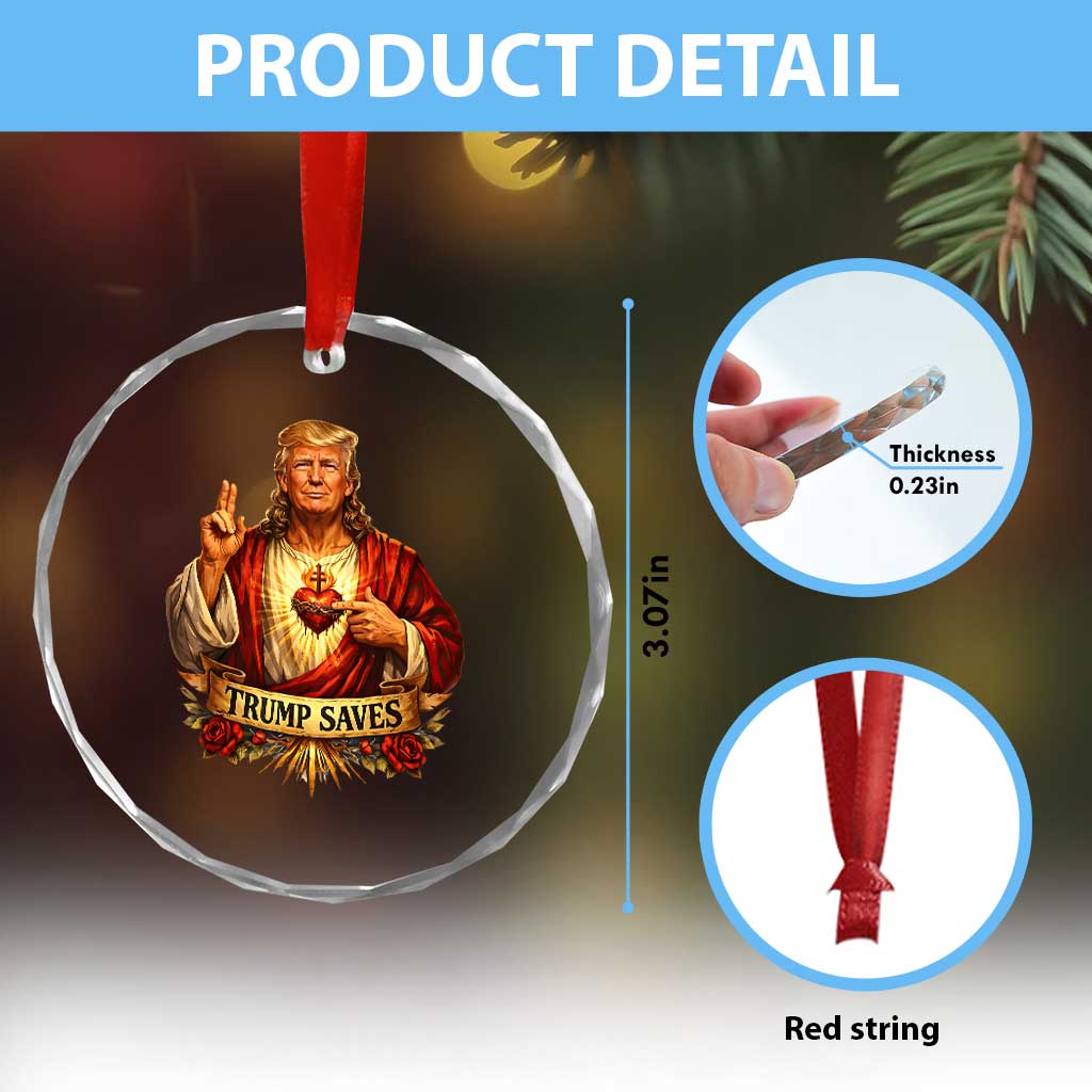 Trump Saves Sacred Heart Religious Parody Crystal Glass Ornament Jesus-Like Devine Leader Political Satire TS02 Print Your Wear