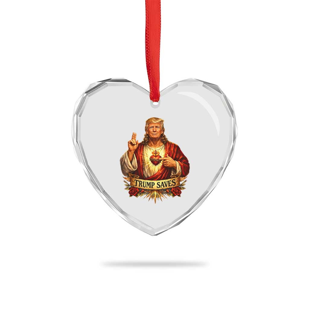 Trump Saves Sacred Heart Religious Parody Heart Crystal Glass Ornament Jesus-Like Devine Leader Political Satire TS02 Print Your Wear