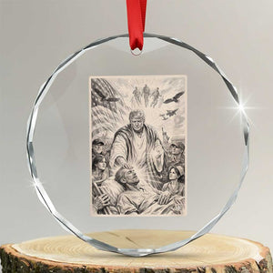 Trump The Healer Graphic Crystal Glass Ornament Vintage Etching Style Religious Political Satire TS02 Transparent Glass 3'' Circle Print Your Wear