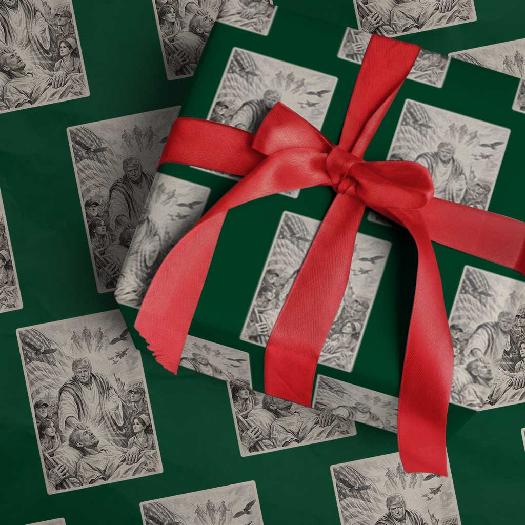 Trump The Healer Graphic Wrapping Paper Roll Vintage Etching Style Religious Political Satire TS02 Green Print Your Wear