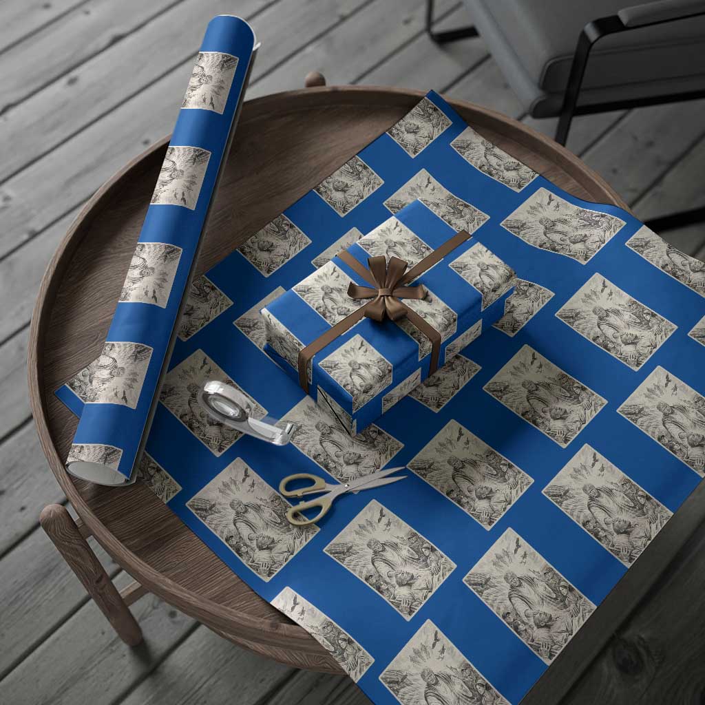 Trump The Healer Graphic Wrapping Paper Roll Vintage Etching Style Religious Political Satire TS02 Blue Print Your Wear