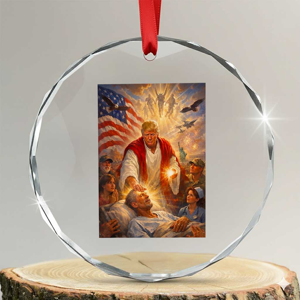 Trump The Healer Oil Painting Graphic Crystal Glass Ornament Sacred Heart Divine Mercy Political Parody TS02 Transparent Glass 3'' Circle Print Your Wear