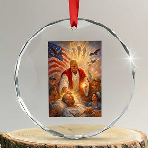 Trump The Healer Oil Painting Graphic Crystal Glass Ornament Sacred Heart Divine Mercy Political Parody TS02 Transparent Glass 3'' Circle Print Your Wear