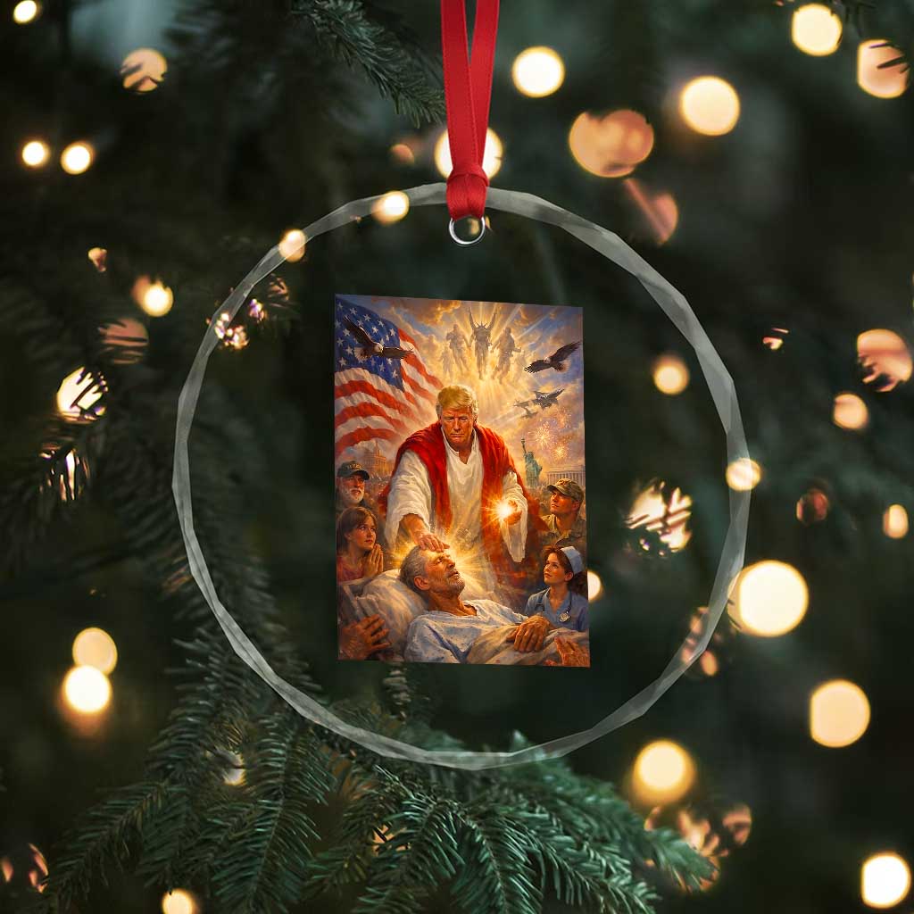 Trump The Healer Oil Painting Graphic Crystal Glass Ornament Sacred Heart Divine Mercy Political Parody TS02 Print Your Wear