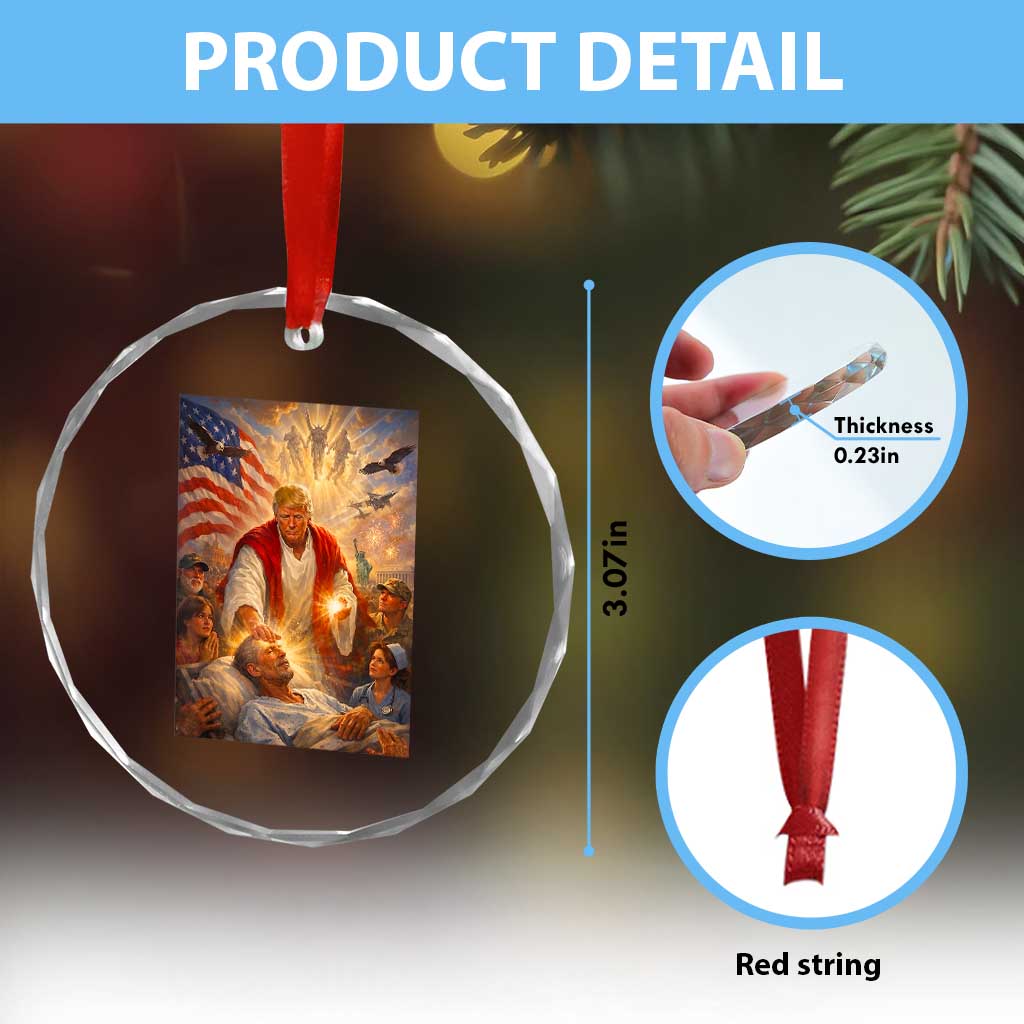 Trump The Healer Oil Painting Graphic Crystal Glass Ornament Sacred Heart Divine Mercy Political Parody TS02 Print Your Wear