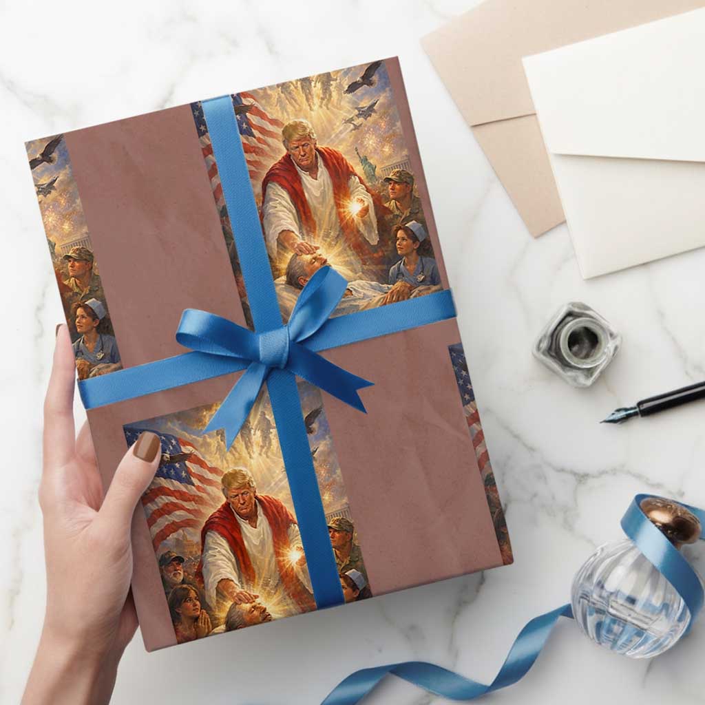 Trump The Healer Oil Painting Graphic Wrapping Paper Roll Sacred Heart Divine Mercy Political Parody TS02 Mocha Print Your Wear