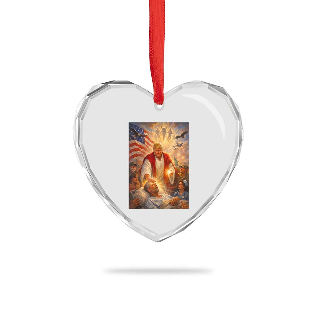 Trump The Healer Oil Painting Graphic Heart Crystal Glass Ornament Sacred Heart Divine Mercy Political Parody TS02 Print Your Wear