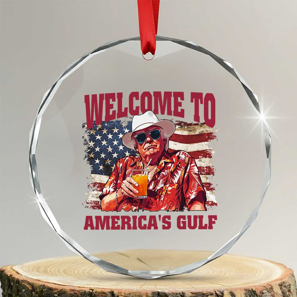 Trump Welcome To America's Gulf Crystal Glass Ornament US Flag TS02 Transparent Glass 3'' Circle Print Your Wear