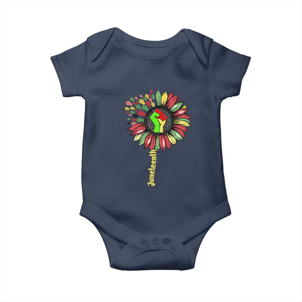 Juneteenth Baby Onesie Sunflower with Raised Fist Black History African American TS01 Navy Print Your Wear