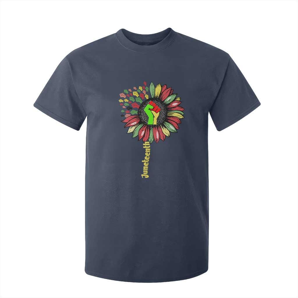 Juneteenth T Shirt For Kid Sunflower with Raised Fist Black History African American TS01 Navy Print Your Wear