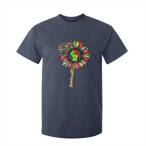 Juneteenth T Shirt For Kid Sunflower with Raised Fist Black History African American TS01 Navy Print Your Wear