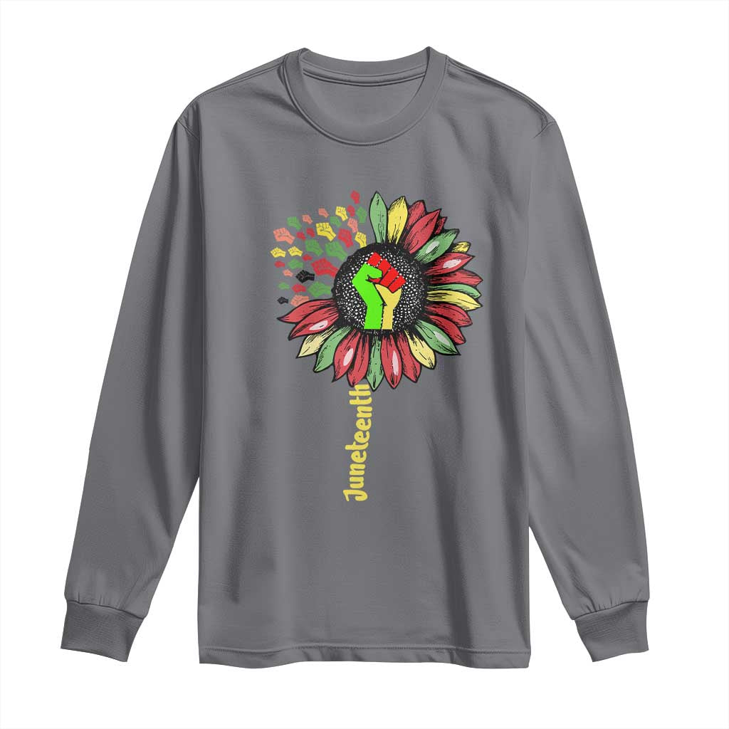 Juneteenth Long Sleeve Shirt Sunflower with Raised Fist Black History African American TS01 Charcoal Print Your Wear
