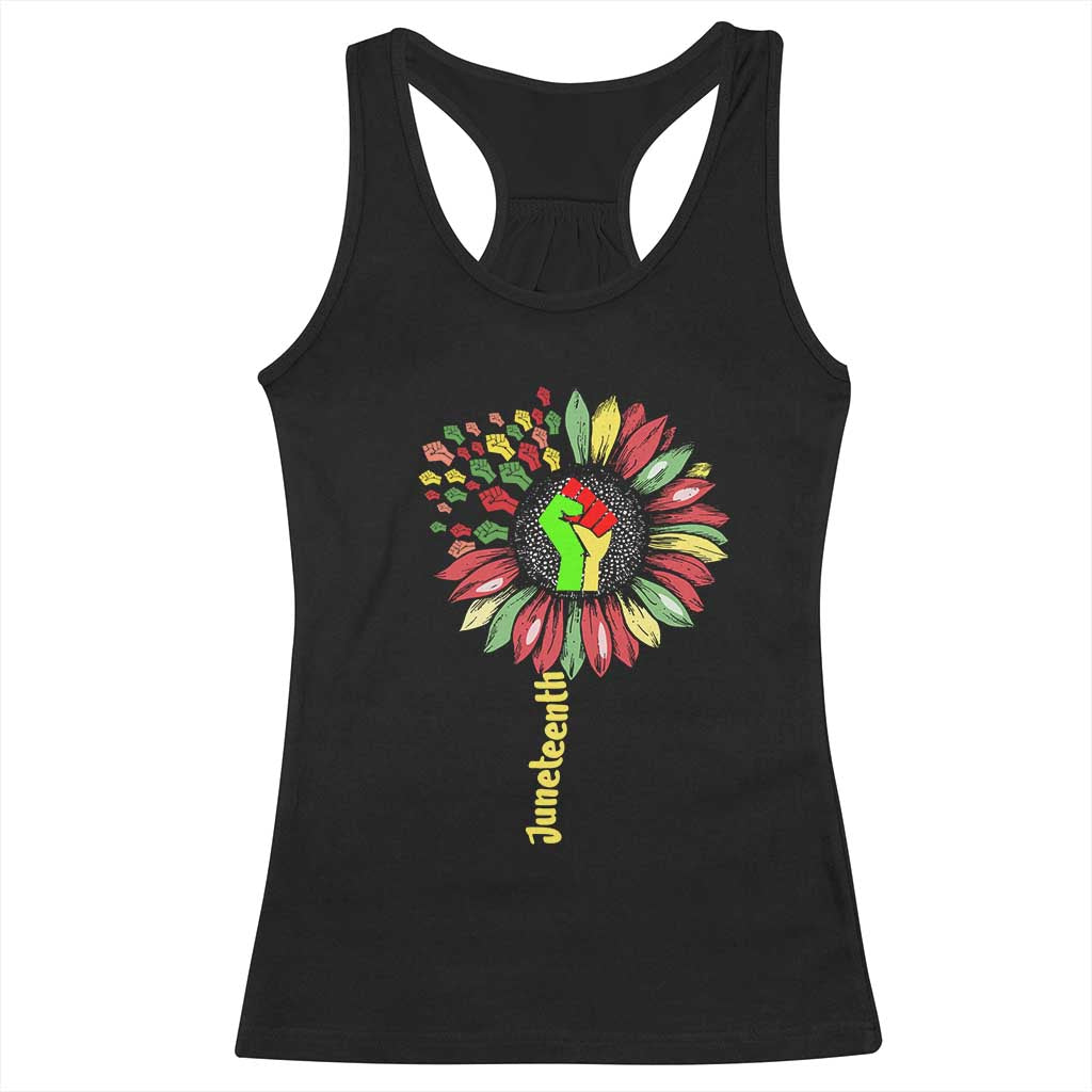 Juneteenth Racerback Tank Top Sunflower with Raised Fist Black History African American TS01 Black Print Your Wear