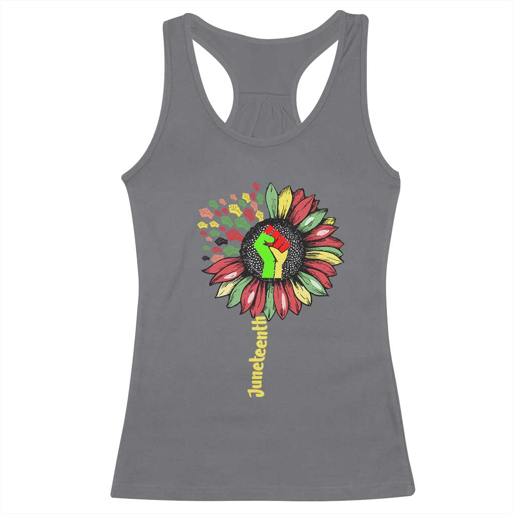 Juneteenth Racerback Tank Top Sunflower with Raised Fist Black History African American TS01 Charcoal Print Your Wear