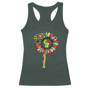Juneteenth Racerback Tank Top Sunflower with Raised Fist Black History African American TS01 Dark Forest Green Print Your Wear
