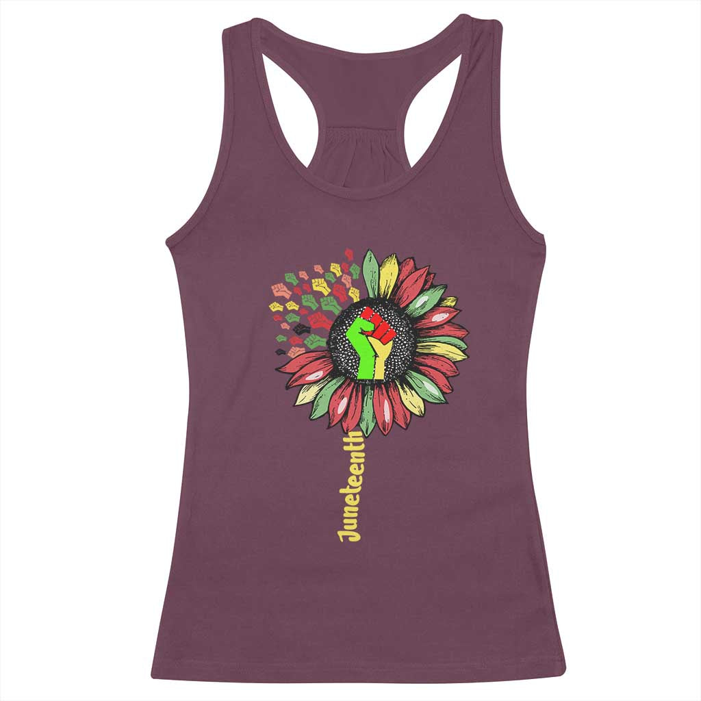 Juneteenth Racerback Tank Top Sunflower with Raised Fist Black History African American TS01 Maroon Print Your Wear