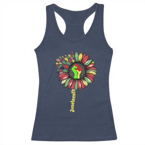 Juneteenth Racerback Tank Top Sunflower with Raised Fist Black History African American TS01 Navy Print Your Wear
