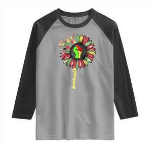 Juneteenth Raglan Shirt Sunflower with Raised Fist Black History African American TS01 Sport Gray Black Print Your Wear
