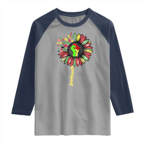Juneteenth Raglan Shirt Sunflower with Raised Fist Black History African American TS01 Sport Gray Navy Print Your Wear