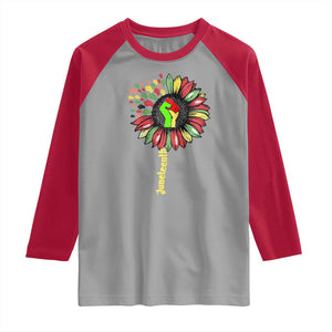 Juneteenth Raglan Shirt Sunflower with Raised Fist Black History African American TS01 Sport Gray Red Print Your Wear