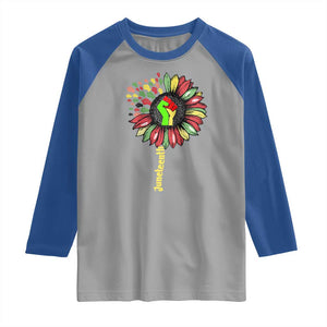 Juneteenth Raglan Shirt Sunflower with Raised Fist Black History African American TS01 Sport Gray Royal Print Your Wear