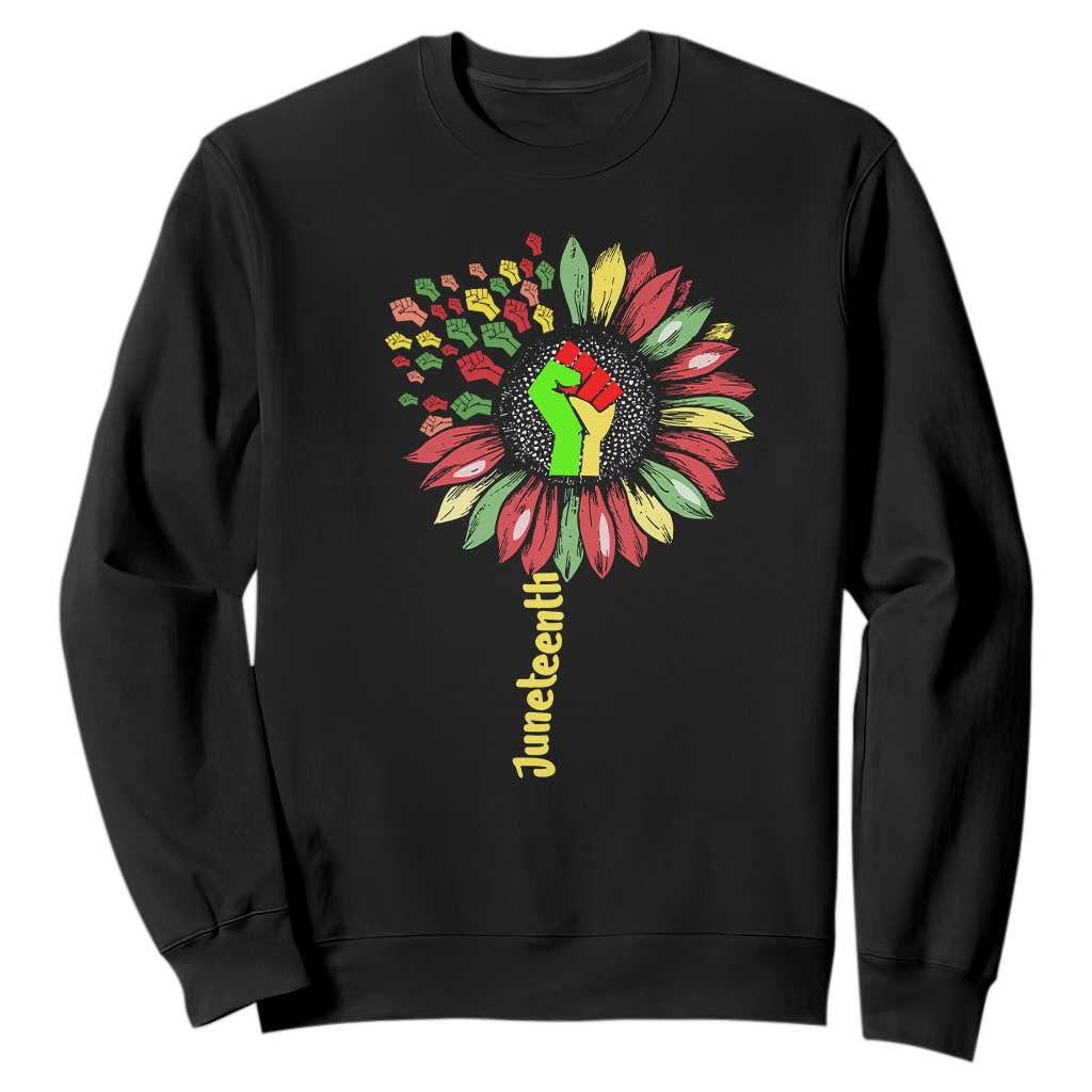 Juneteenth Sweatshirt Sunflower with Fist Black History African American TS01 Black Printyourwear