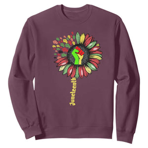 Juneteenth Sweatshirt Sunflower with Fist Black History African American TS01 Maroon Printyourwear