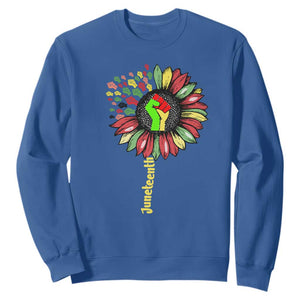 Juneteenth Sweatshirt Sunflower with Fist Black History African American TS01 Royal Blue Printyourwear