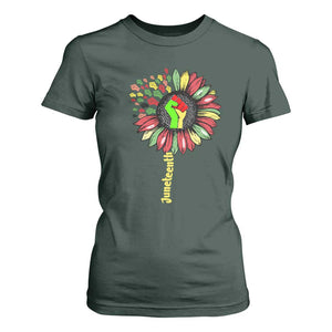 Juneteenth T Shirt For Women Sunflower with Raised Fist Black History African American TS01 Dark Forest Green Print Your Wear